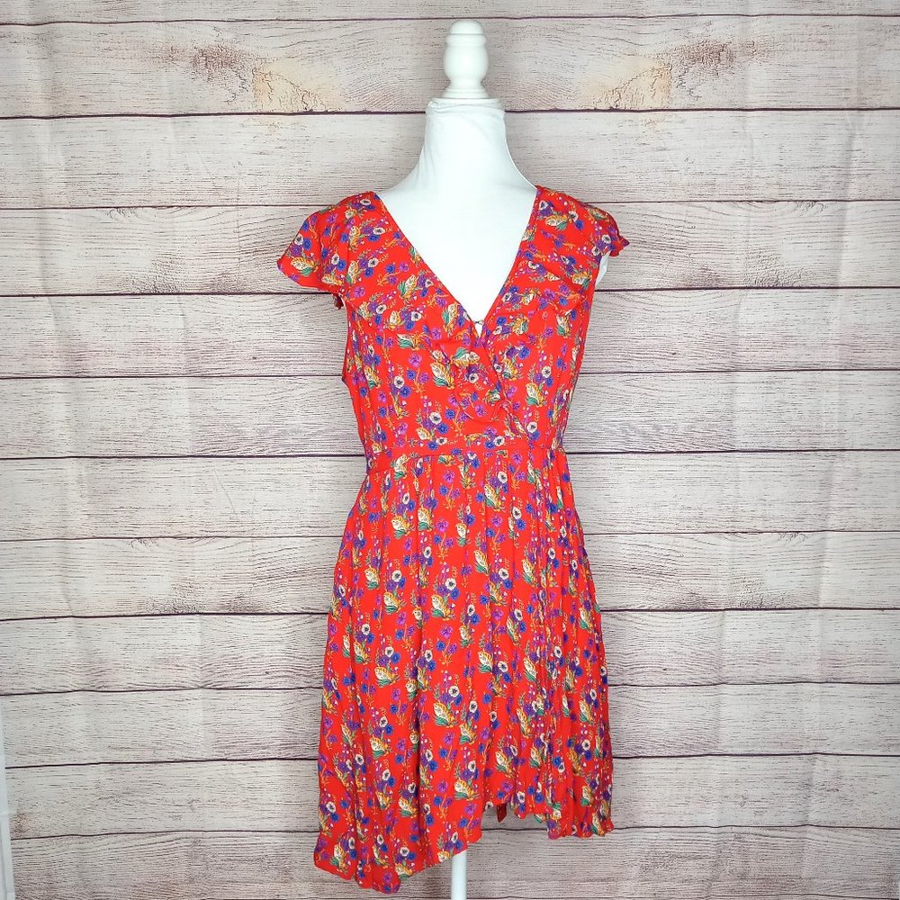 Anthropologie Red Floral High-Low Dress